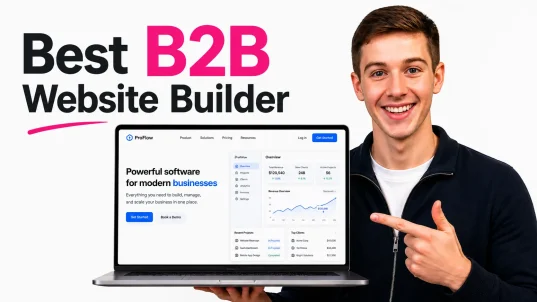 Smiling person promoting website builder