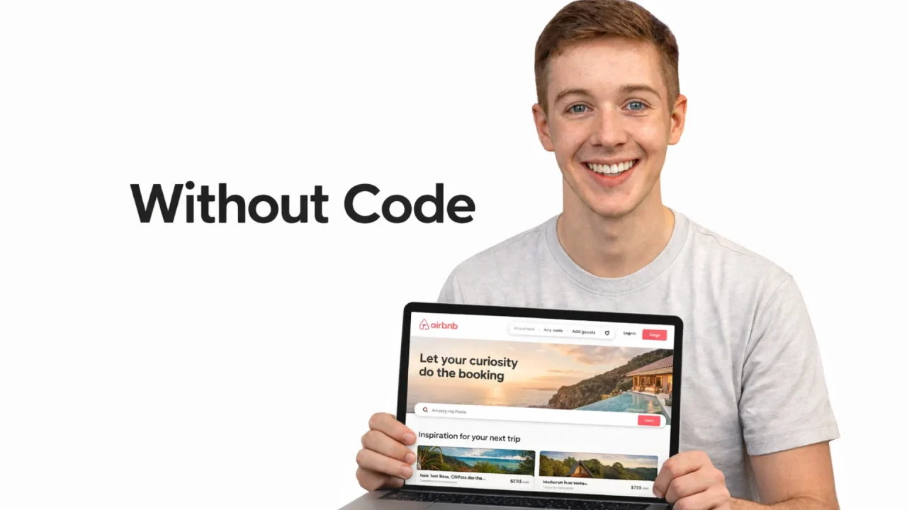 Smiling person holding tablet displaying Airbnb