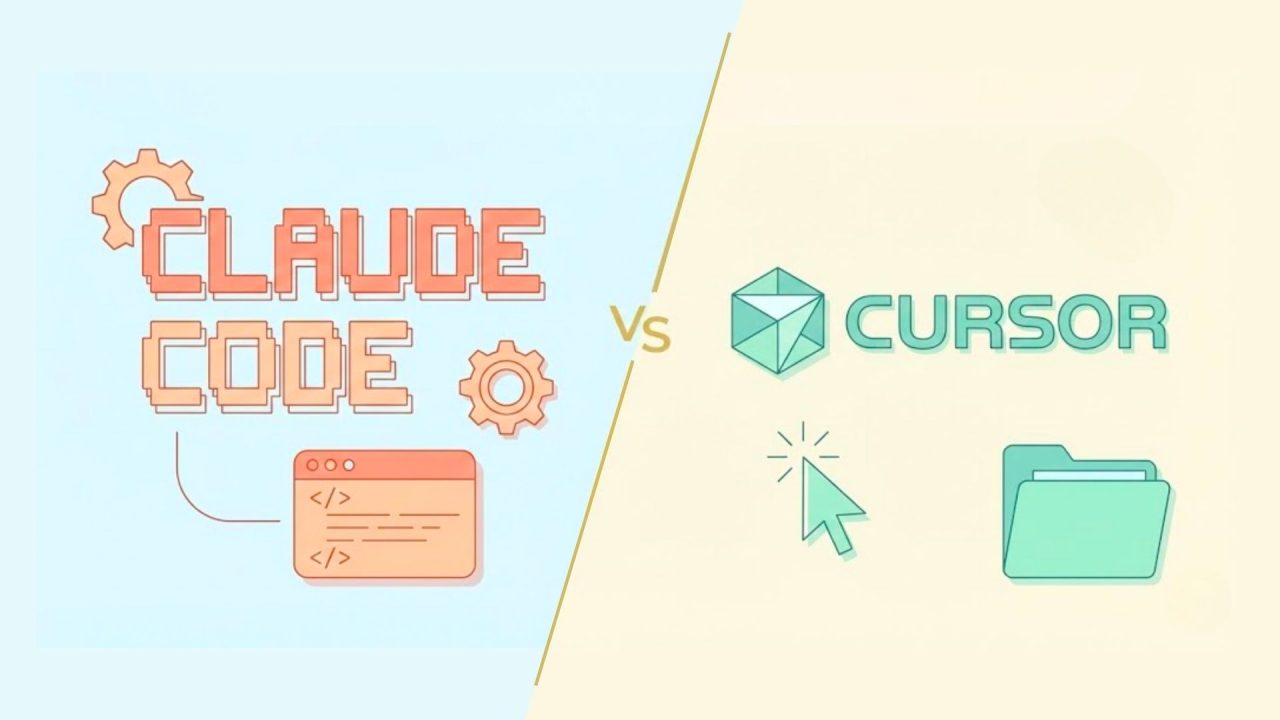 Comparison graphic featuring Claude Code vs Cursor logos side-by-side, symbolizing the trade-off between AI agent reasoning and IDE-based coding speed.