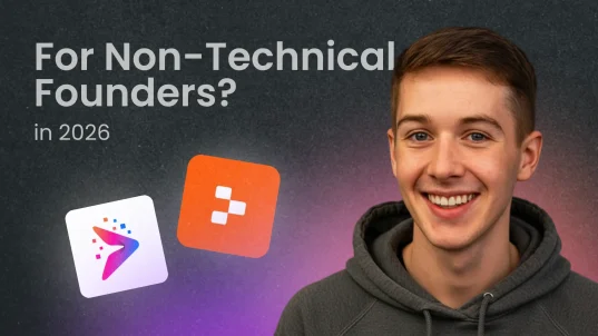 Smiling person with comparison of imagine.bo vs replit agent and texts "which one is best for non-technical founders.